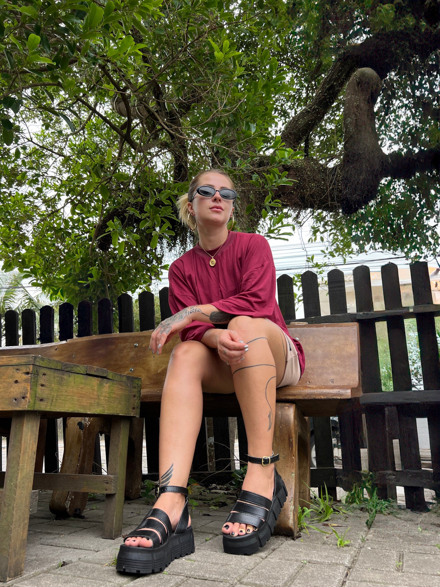 Conjunto Oversized Marsala + Mini Saia Canelada Nude