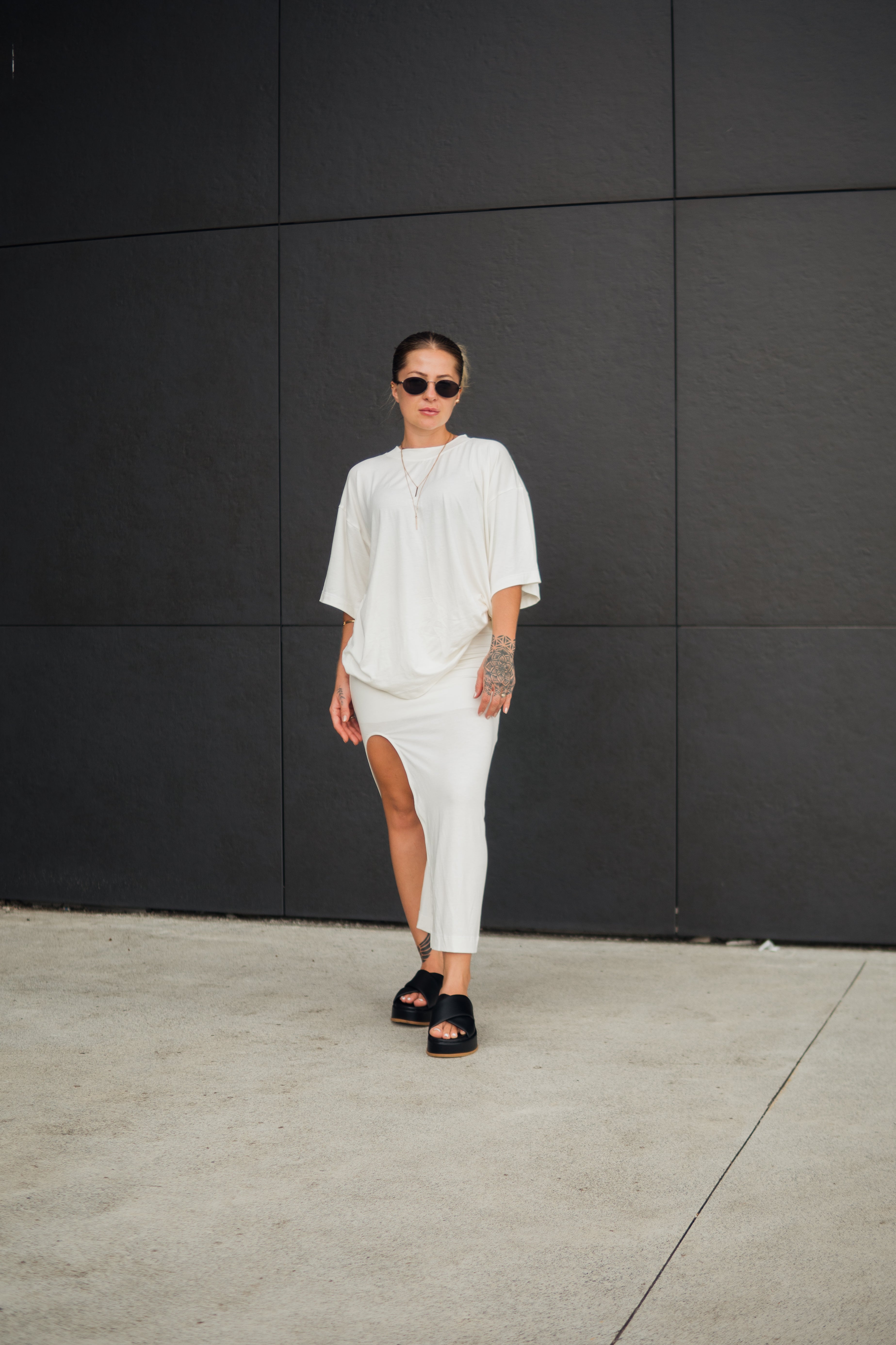 Saia Midi Fenda Frontal + Oversized Offwhite