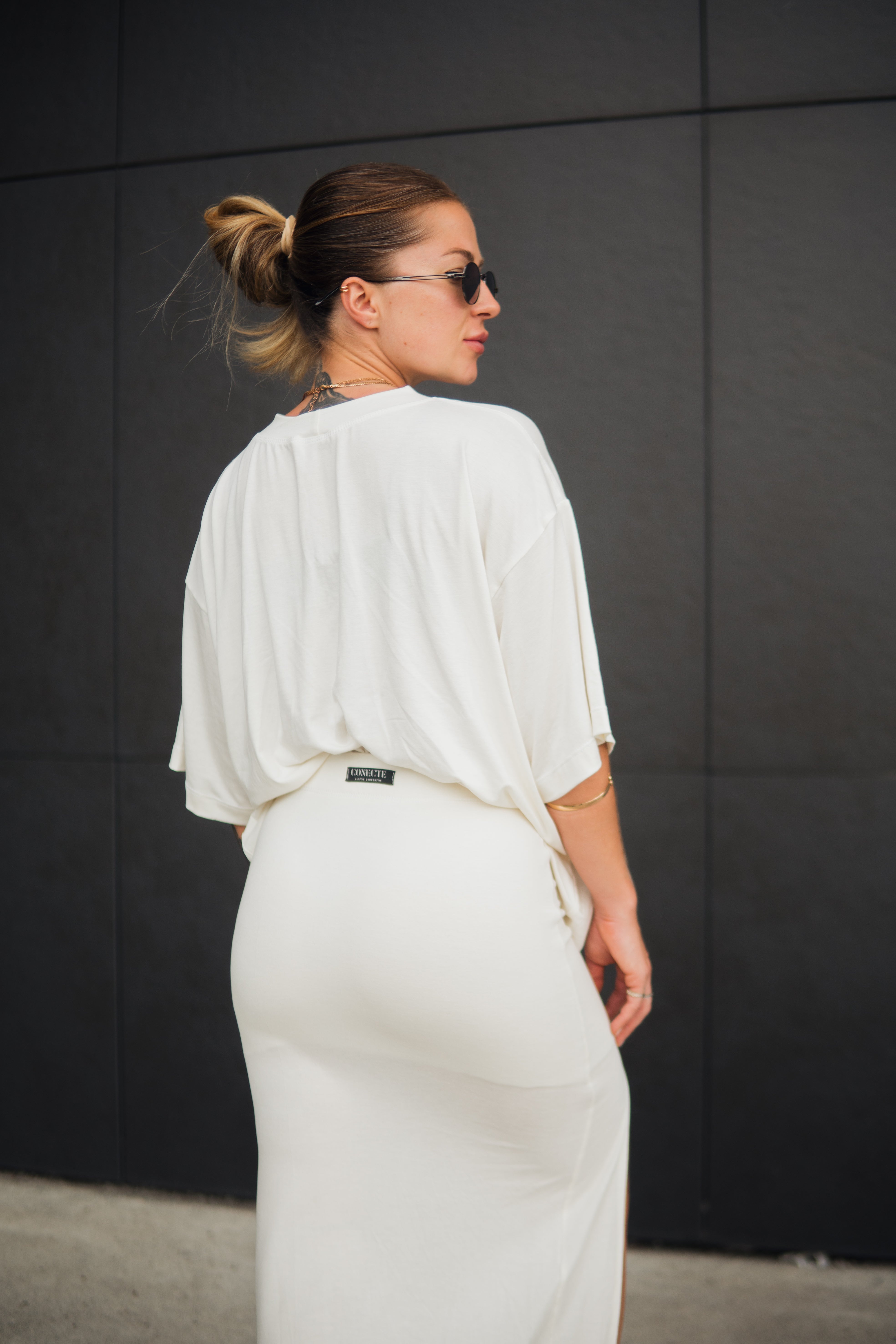 Saia Midi Fenda Frontal + Oversized Offwhite
