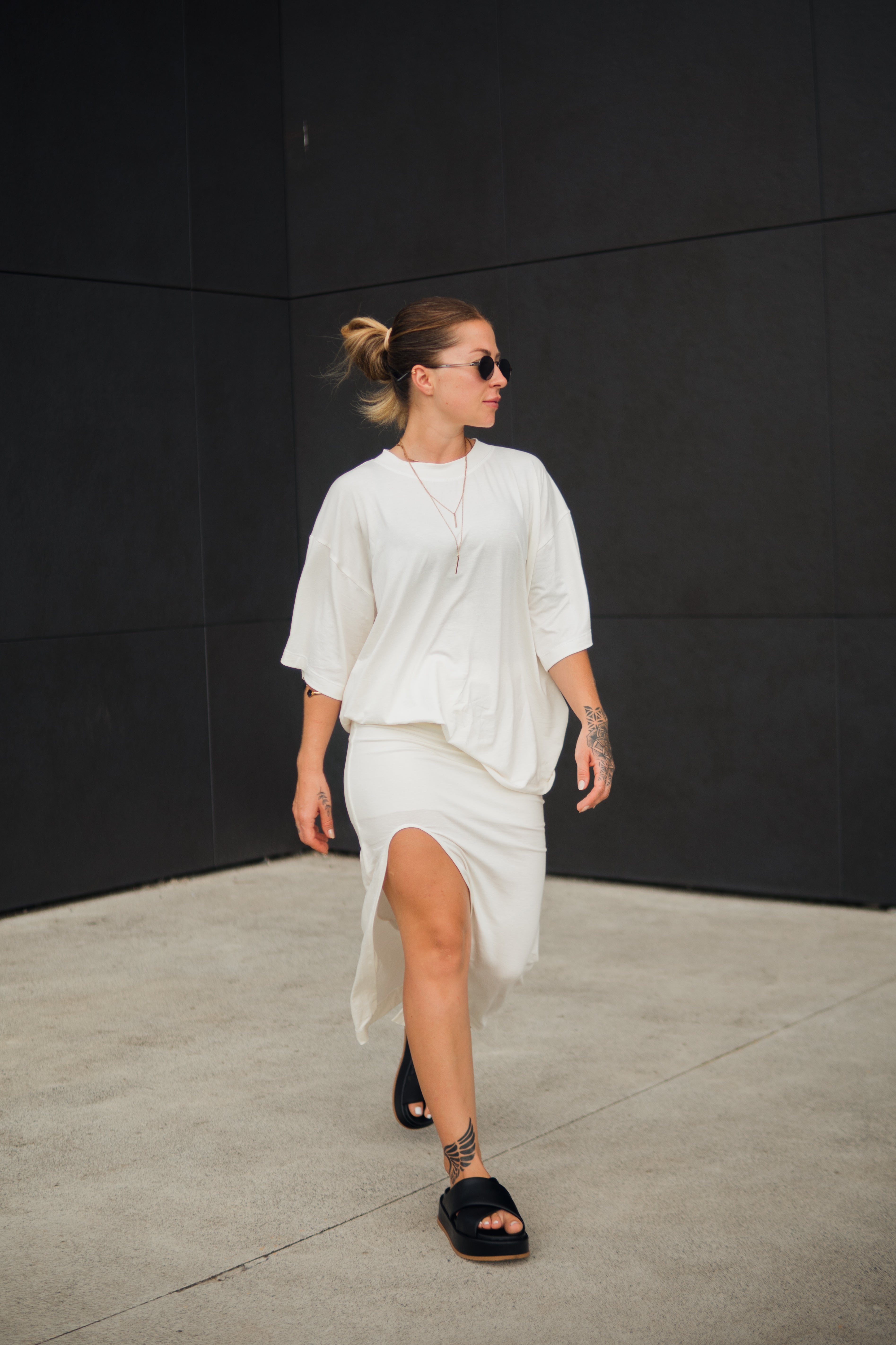 Saia Midi Fenda Frontal + Oversized Offwhite
