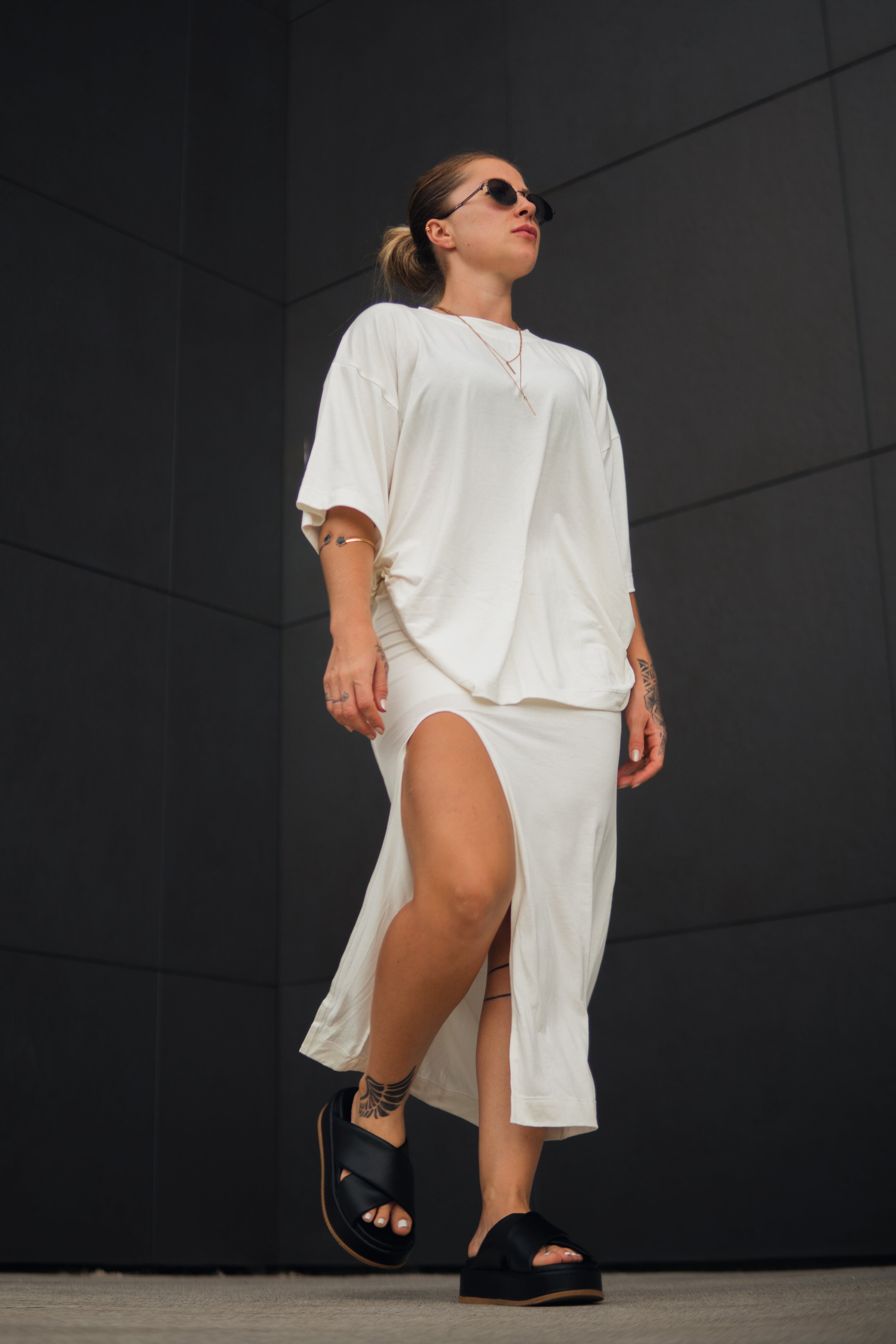 Saia Midi Fenda Frontal Offwhite