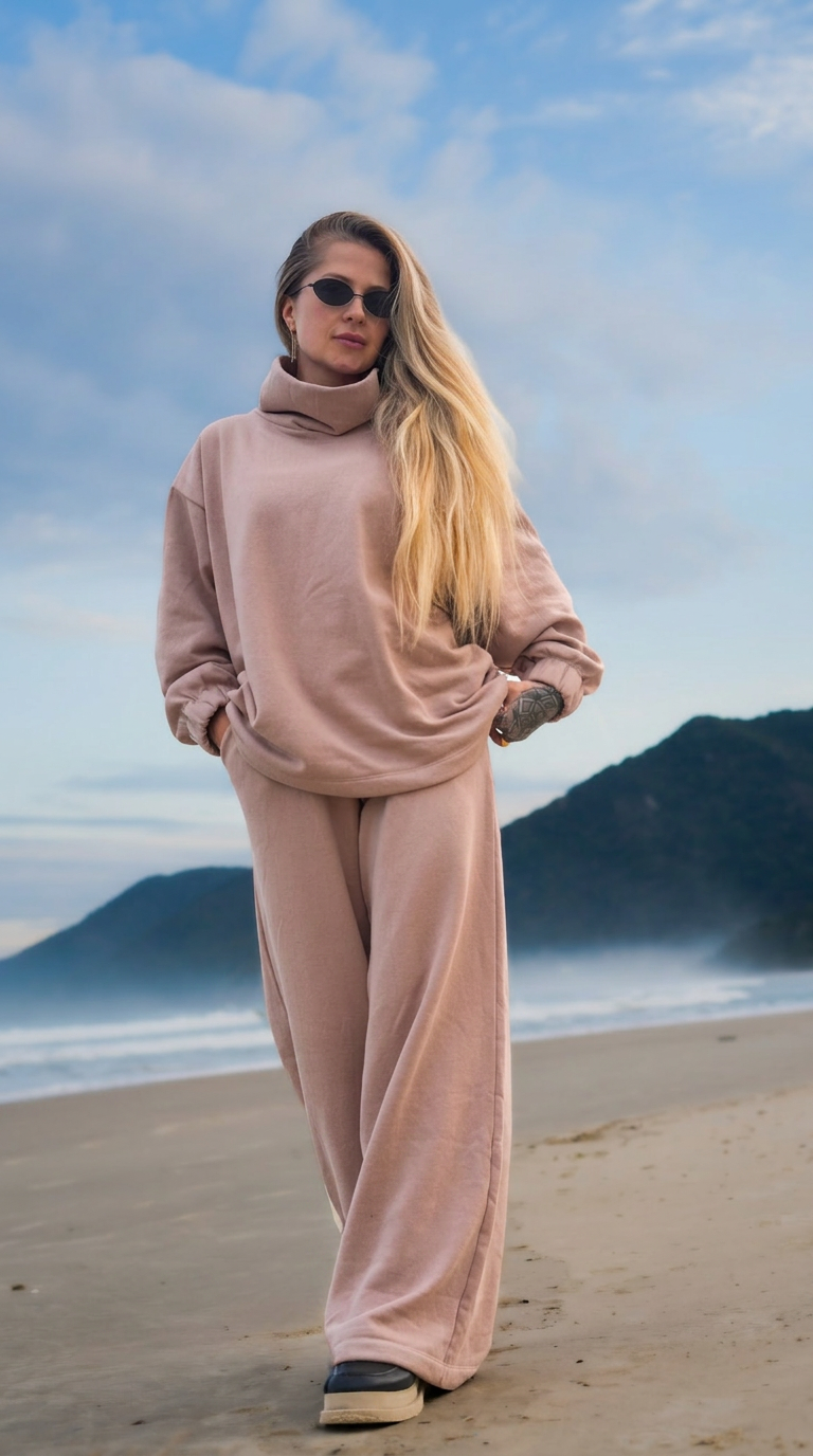 Conjunto Calça Pantalona com Moletom Gola Alta