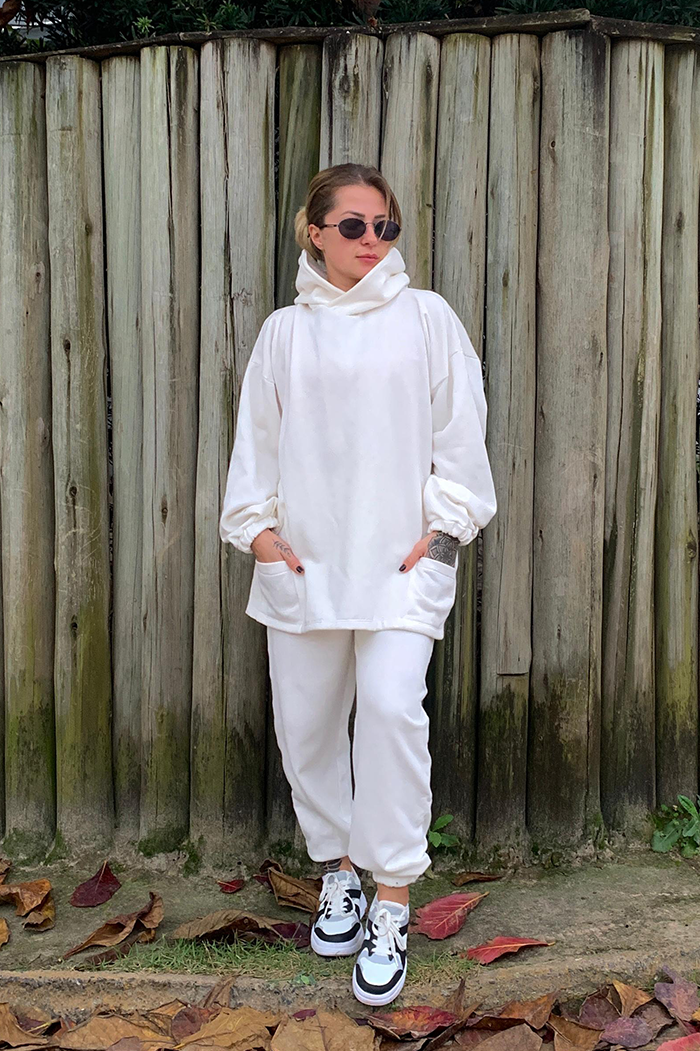 Conjunto Canguru Longo Moletom OffWhite