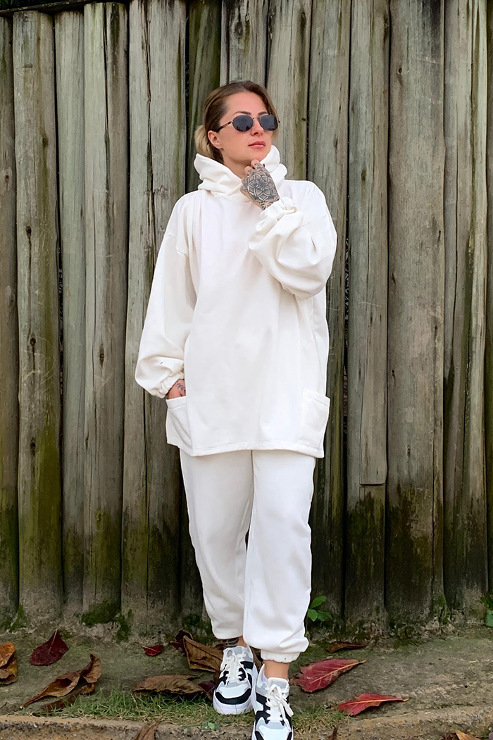 Conjunto Canguru Longo Moletom OffWhite
