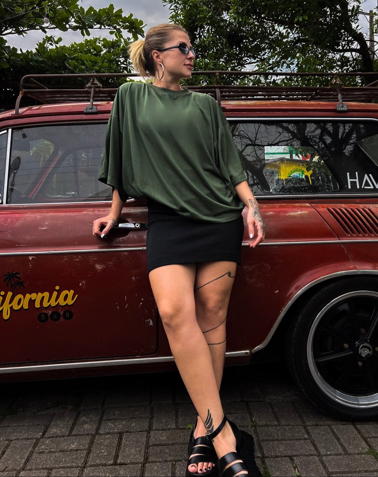 Camiseta Oversized Verde Militar
