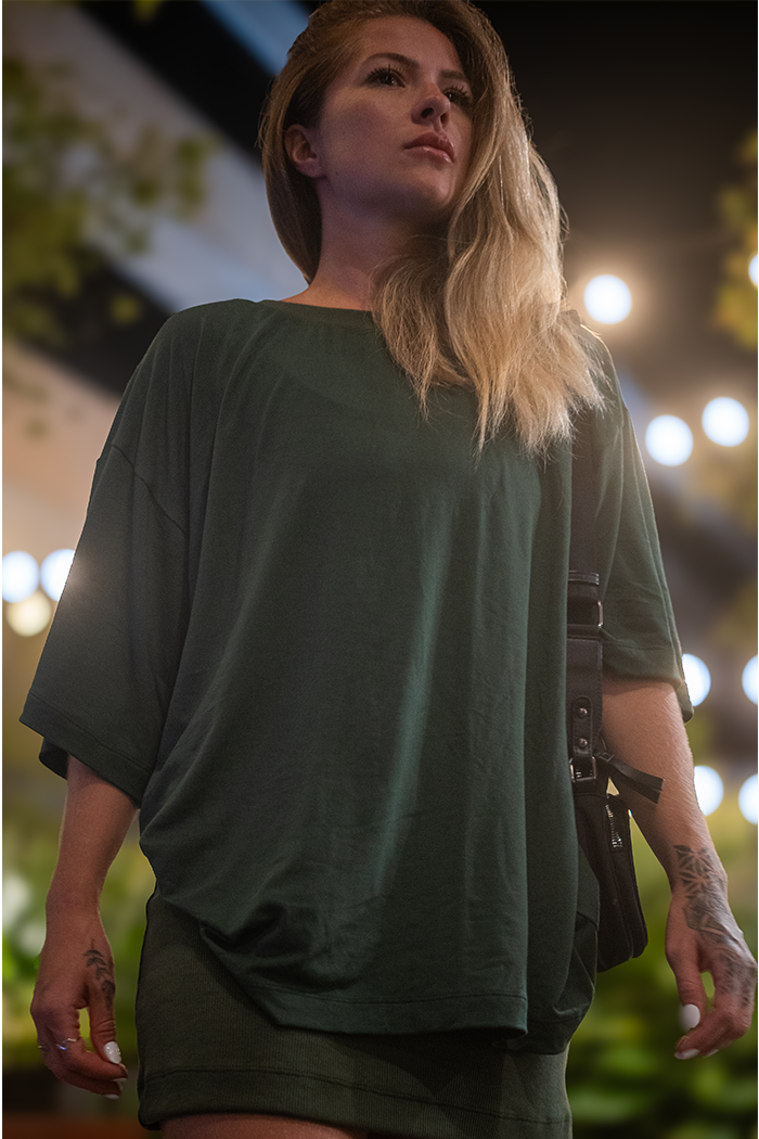 Conjunto Oversized + Mini Saia Canelada Militar