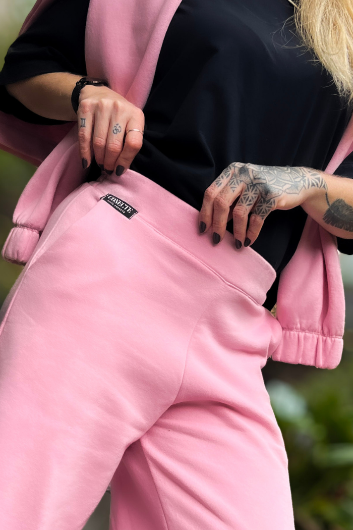 Calça Pantalona Moletom Rosa Baby