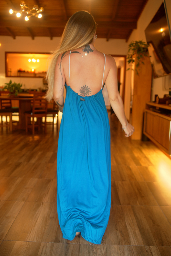 Vestido Frente Única Petroleo Longo