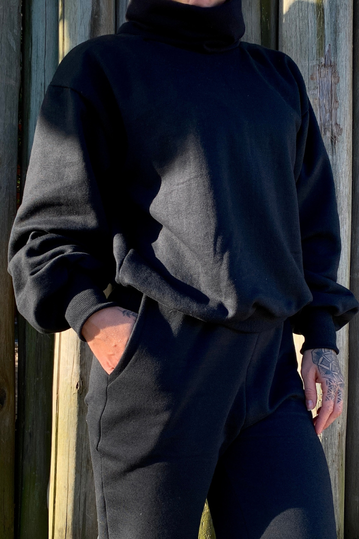 Conjunto Moletom Gola Alta Preto