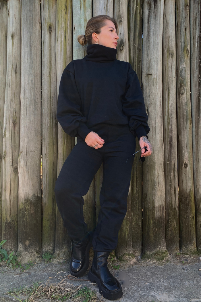 Conjunto Moletom Gola Alta Preto