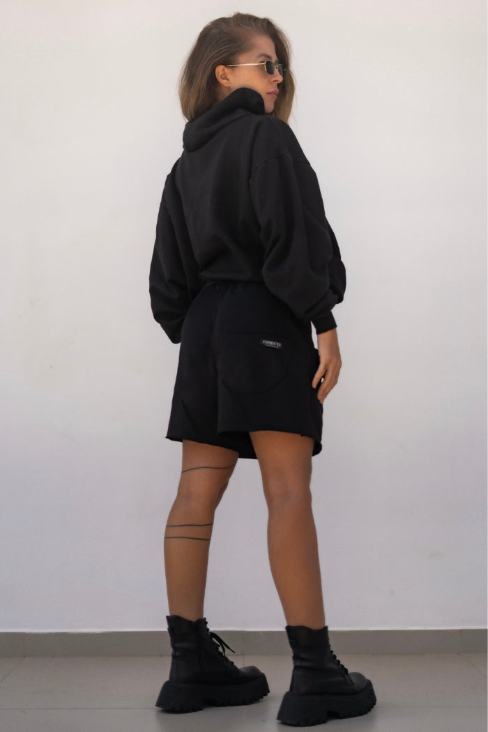 Conjunto Moletom Gola Alta Preto + Short Bolso Frontal Preto