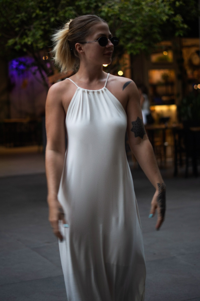Vestido Frente Única Offwhite Longo