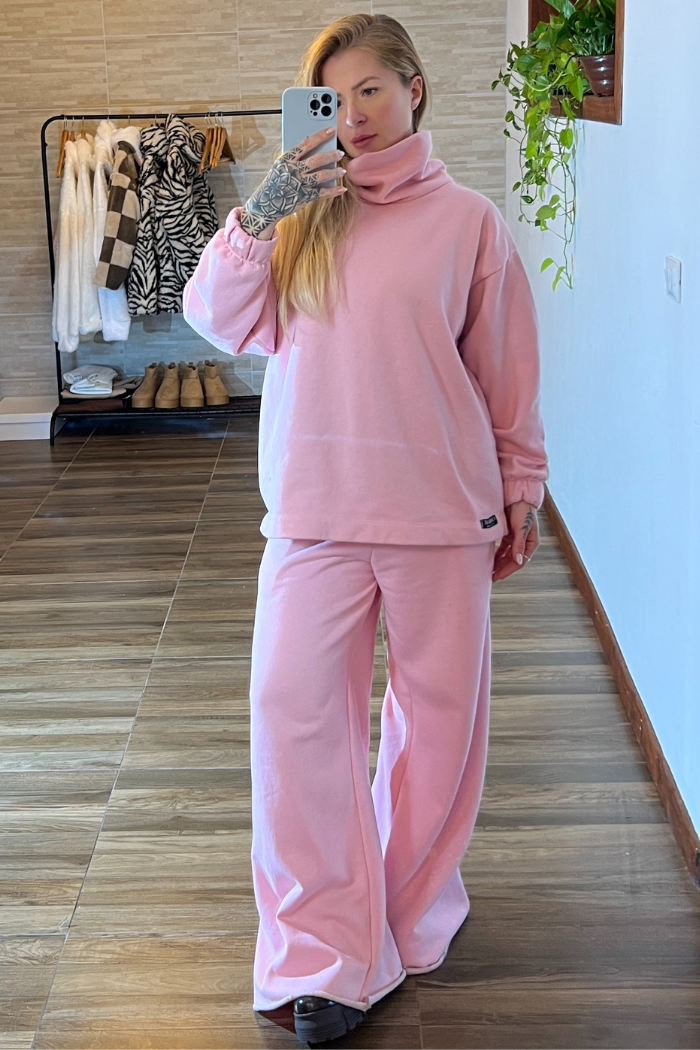 Calça Pantalona Moletom Rosa Baby