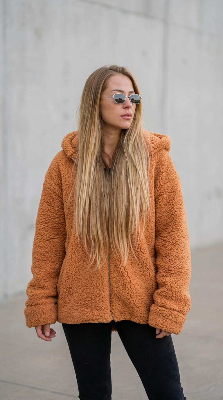 Casaco Sherpa com Capuz Telha
