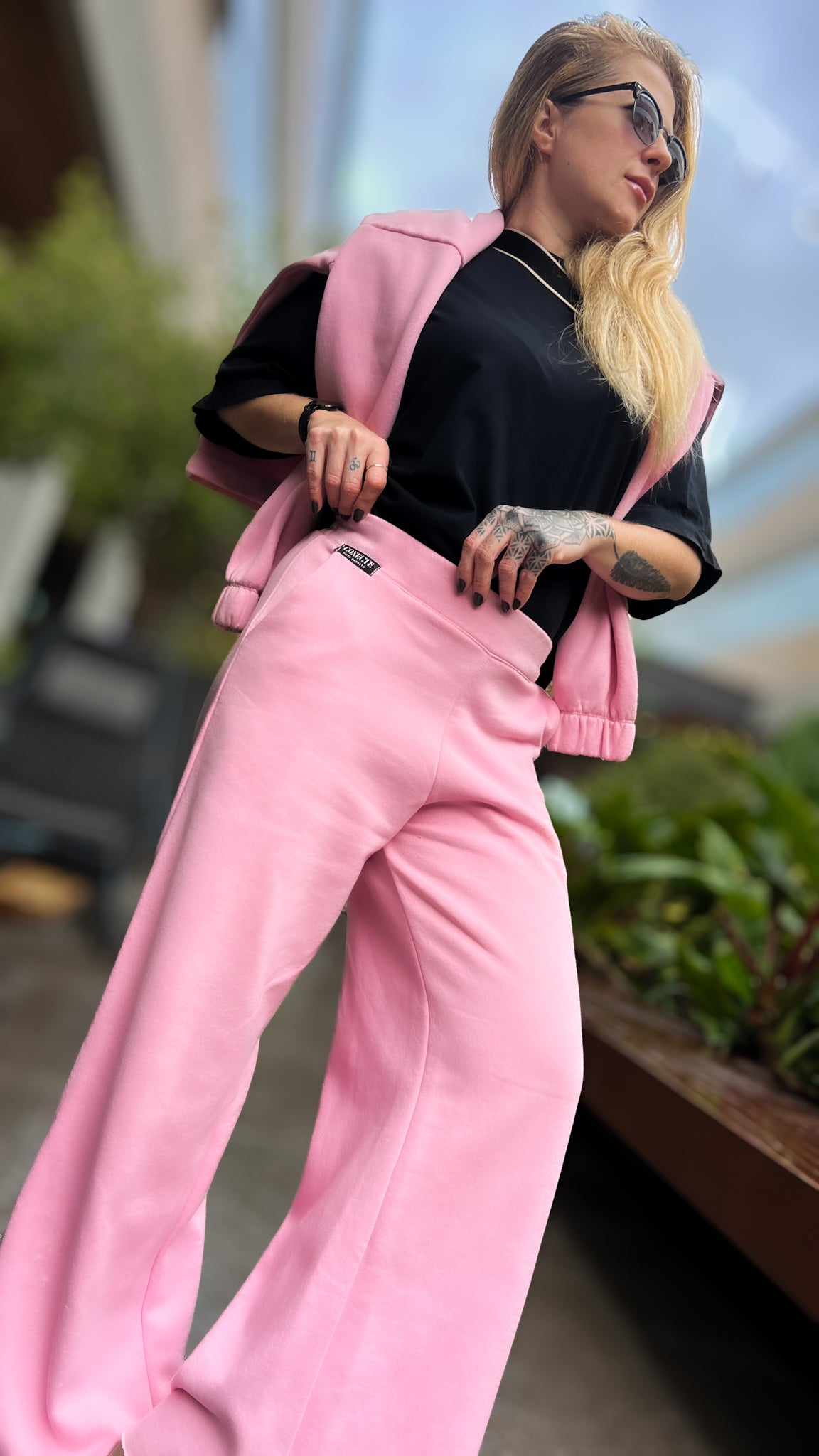 Calça Pantalona Moletom Rosa Baby
