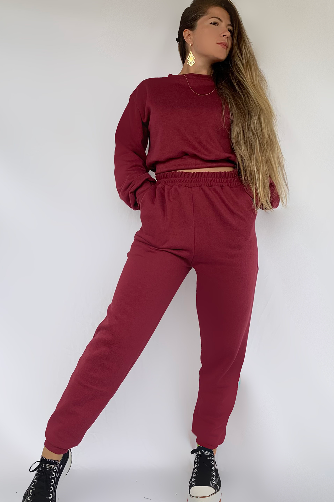 Conjunto Cropped Moletom Bordo