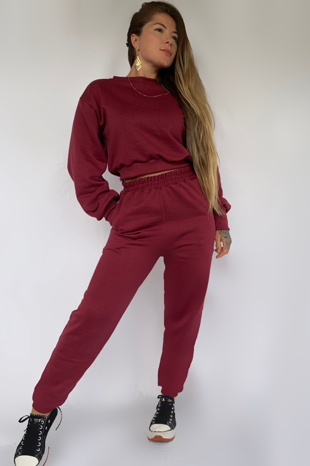 Conjunto Cropped Moletom Bordo