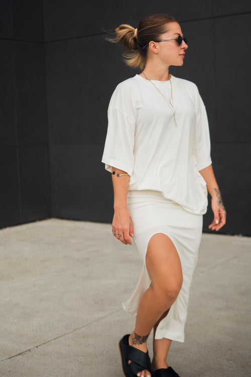 Saia Midi Fenda Frontal + Oversized Offwhite