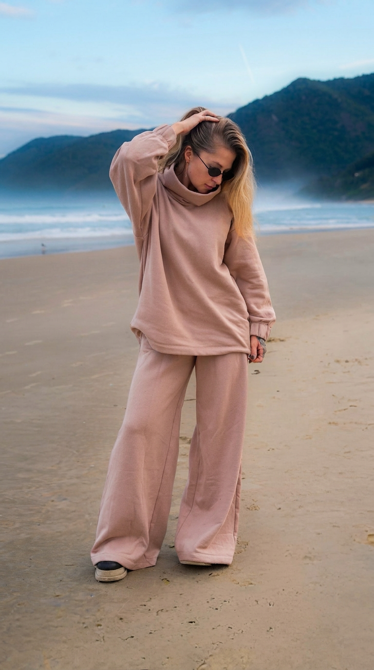Conjunto Calça Pantalona com Moletom Gola Alta