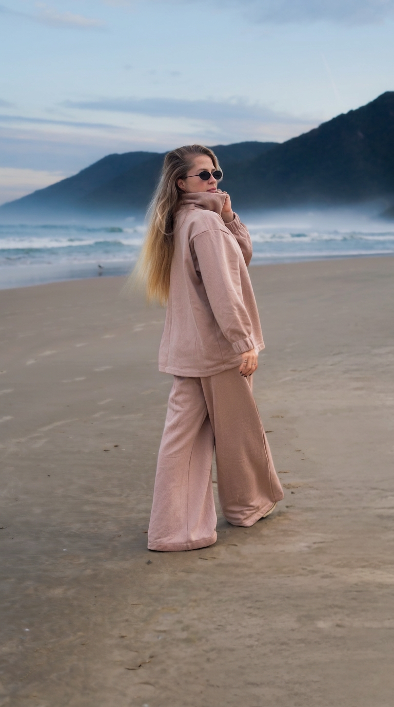 Conjunto Calça Pantalona com Moletom Gola Alta