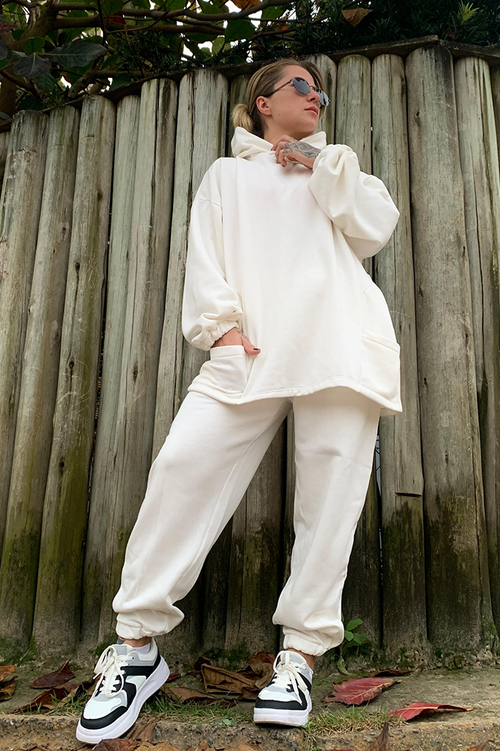 Conjunto Canguru Longo Moletom OffWhite