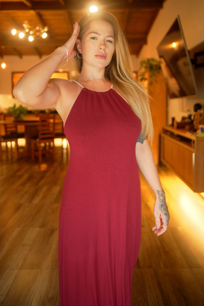 Vestido Frente Única Marsala Longo