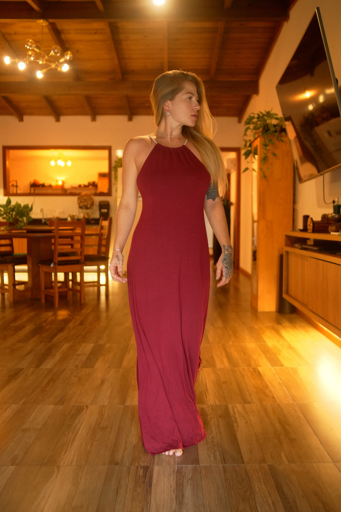 Vestido Frente Única Marsala Longo