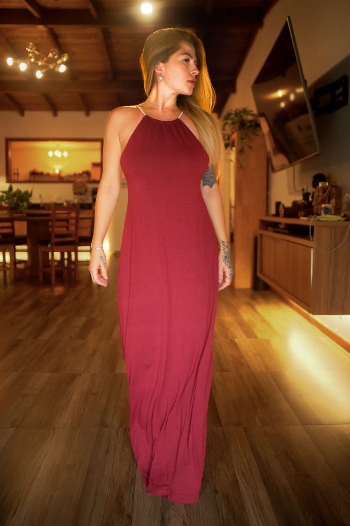 Vestido Frente Única Marsala Longo