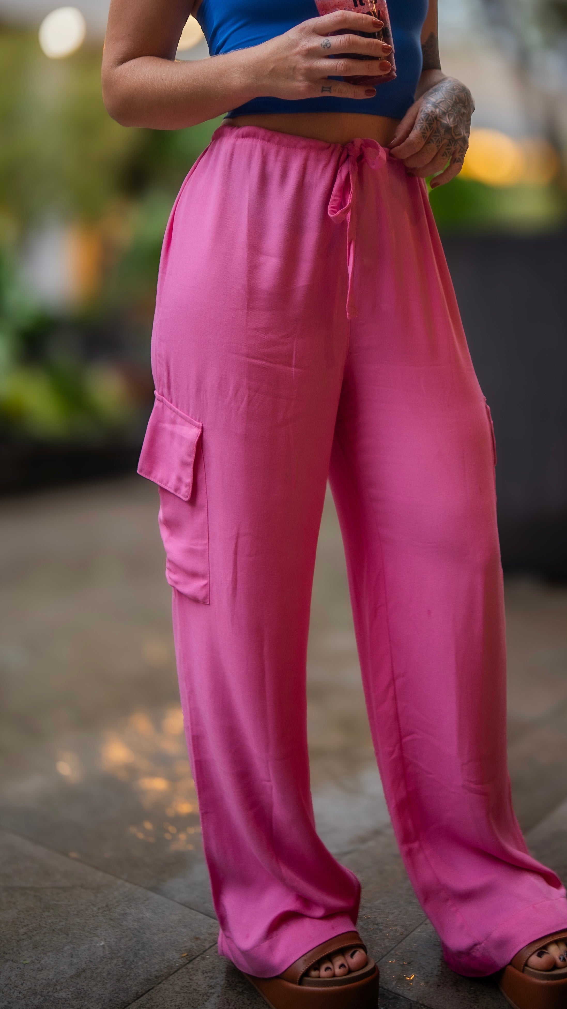 Calça Cargo Rosa Feminino