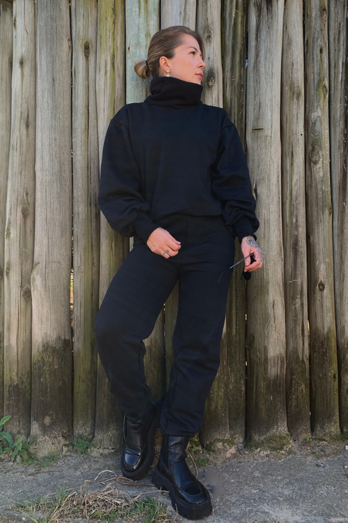Conjunto Moletom Gola Alta Preto