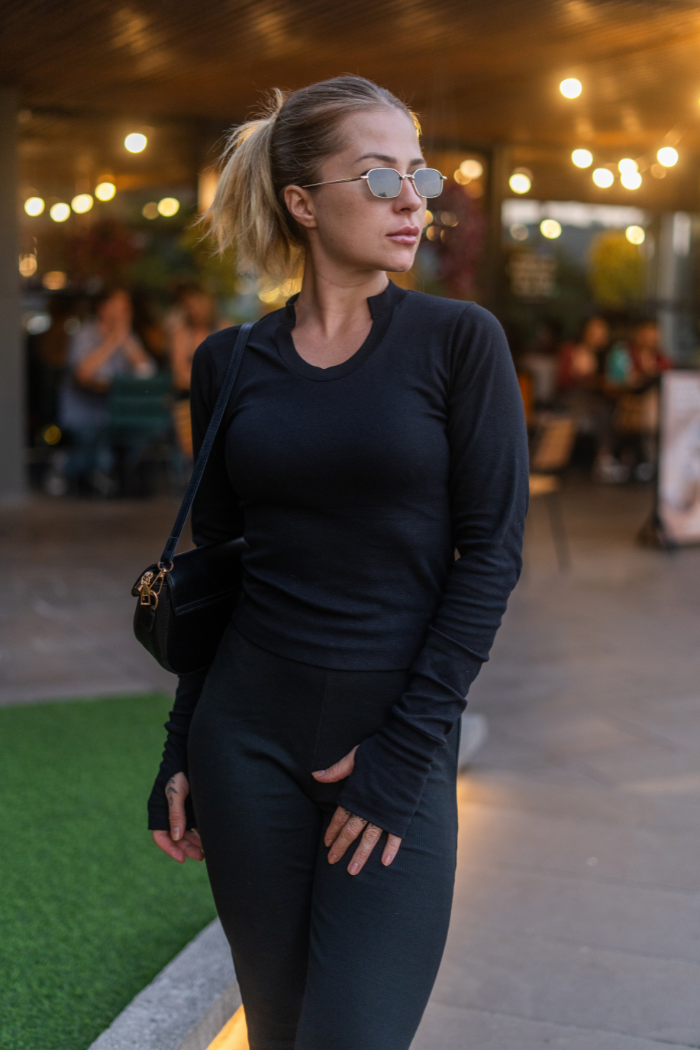 Conjunto Canelado Gola Efeito Preto