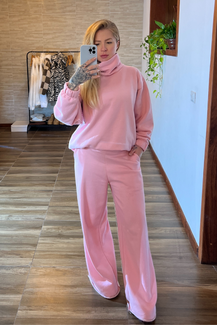 Calça Pantalona Moletom Rosa Baby