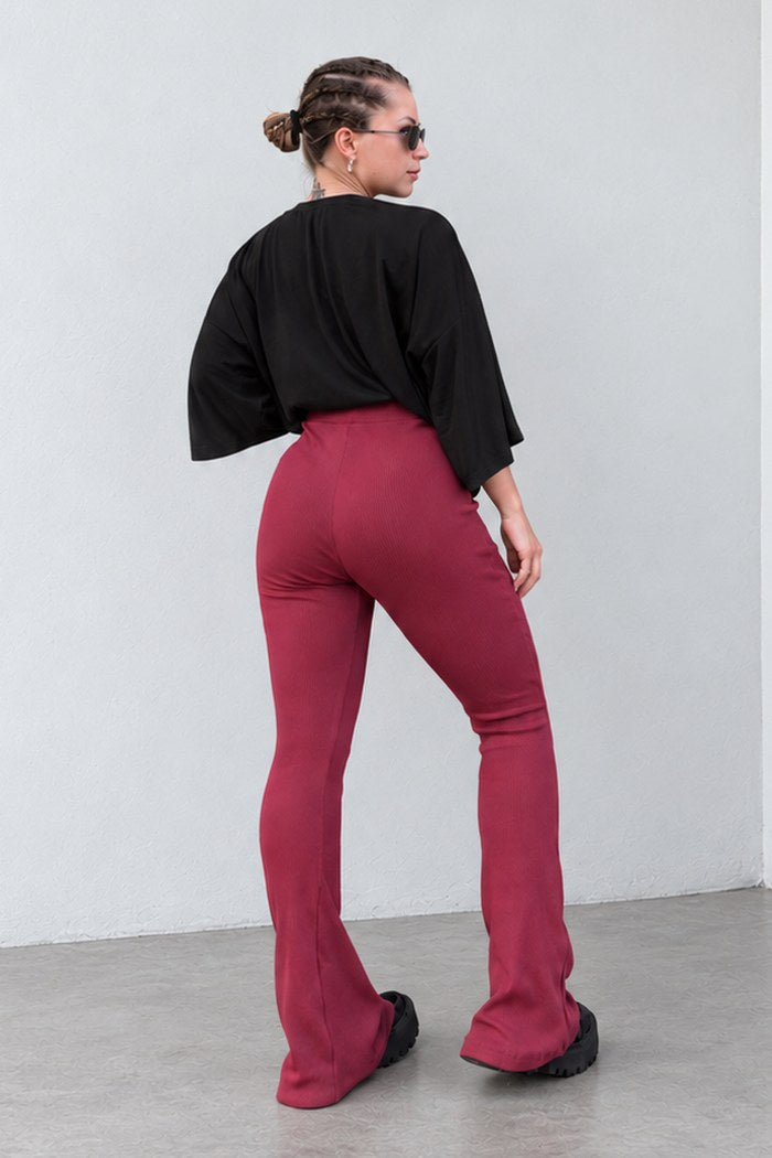 Calça Flare Canelada Marsala