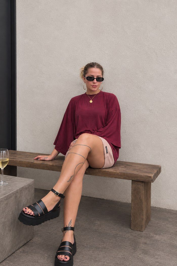 Conjunto Oversized Marsala + Mini Saia Canelada Nude