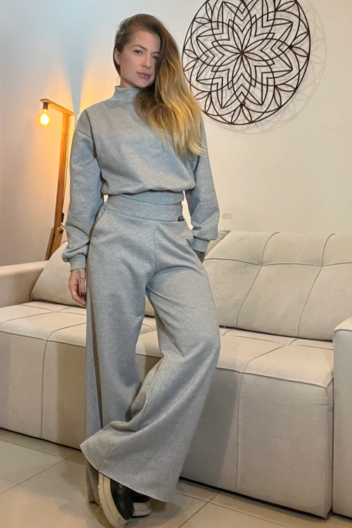 Calça Moletom Pantalona Cinza